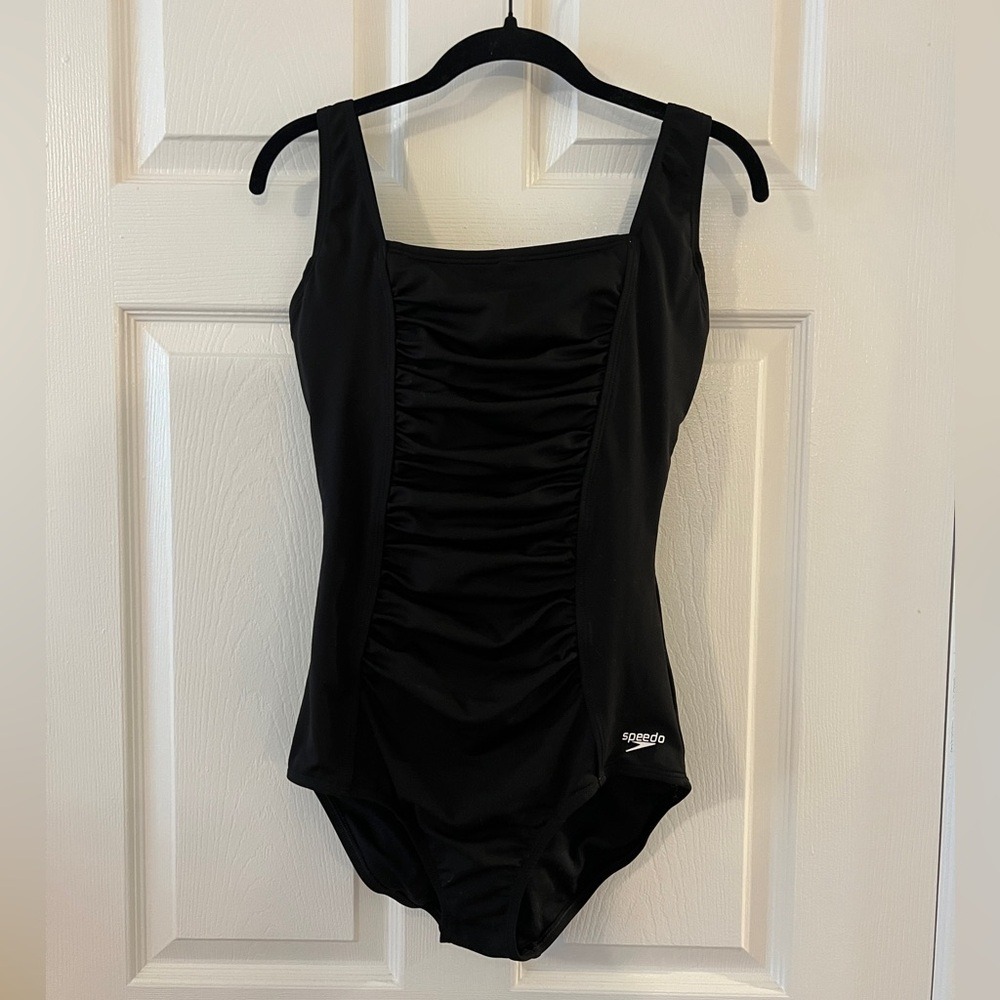 *SOLD* Speedo Endurance+ Smocked Front Black One Piece Bathing Suit - Women's 10
